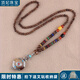 DING FEI ethnic style Rudraksha Bodhi sandalwood pendant long necklace women's Buddhist bead sweater chain men's cotton and linen Tibetan ornaments peace and blessing A29-108