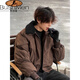 Bushman Lamb Velvet Collar Short Thickened Silhouette Cotton Coat Men's Winter Handsome Workwear Top Designed Cotton Coat Jacket Brown Upgraded L