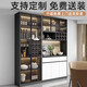 The middle shopkeeper living room wine cabinet display cabinet against the wall 2025 solid wood light luxury tea wine cabinet storage cabinet with glass door 80+120A/grey door free delivery