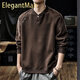 ElegantMan American retro heavyweight double-sided cotton sweatshirt for men 2025 autumn new loose Henry collar long-sleeved shirt for men dark brown M _suitable_-125Jin Jin is equal to 0.5 kg
