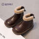 Tongmengqingtian girls boots autumn and winter Martin boots 2025 new children's short boots thickened warm cotton boots medium and large children's shoes brown-thick velvet comfortable and warm 29 yards inner length 18.3 cm