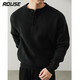 Lords Sweater Men's American Henley Collar Cotton Knitted Sweater Men's Autumn and Winter Retro Round Neck Casual Warm Bottoming Shirt Men Black M Recommended 100-115Jin Jin equals 0.5 kg