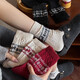 Fair Isle Wool Socks Women's Mid-Stocks Autumn and Winter Thickened Warm Christmas Snowflake Deer Stockings Red Three Pairs 14 Years Old and Over 35-40 Sizes