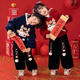 Boys and girls winter New Year's greetings suit 2025 new Year of the Snake plus velvet thickened sweatshirt festive performance suit two-piece set red suit 120 cm