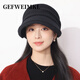 GEFWEIMKL Merino wool octagonal hat for women in autumn and winter solid color peaked hat, fashionable and versatile, warm and velvet pleated woolen hat, black, one size fits all 56-60cm