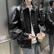 Shelley Jones American Retro Leather Jacket for Men and Women Spring and Autumn New Style Handsome Trendy Top Clothes Loose Casual Couple Jacket Black XL Recommended 125-140 Jin Jin equals 0.5 kg