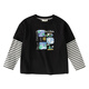 DAVE&BELLA girls' T-shirt pure cotton little boy fake two-piece top 2026 spring new style medium and large children's bottoming shirt children's clothes black ready stock 140 cm (recommended height 130-140cm)