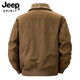 Chaqueta sherpa JEEP SPIRIT para hombre 2025, otoño e invierno, nueva chaqueta de trabajo de algodón cálida con múltiples bolsillos y terciopelo, cuello de piel desmontable de color militar 3XL (recomendado 165-180 Jin Jin equivale a 0,5 kg)
