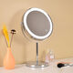 Large LED makeup mirror that can be raised and lowered, telescopic double-sided illuminated mirror, desktop magnifying mirror, adjustable height, 8 inches, silver, straight pole, 3x magnification