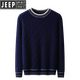 JEEP SPIRIT Jeep cardigan men's thick wool warm winter new sweater sweater fashion round neck pullover casual contrast color navy S