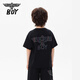 BOY JUNIOR boys' pure cotton short-sleeved T-shirt trendy and cool printed top black 140