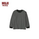 MUJI Big Children's Fleece Round Neck Long Sleeve T-shirt Children's Bottoming Shirt Children's 25 Years Winter CB1P7A5A Black Stripes 130/64A