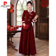 Pierre Cardin New Chinese Toast Wear 2025 New Bride Autumn and Winter Wedding Red Engagement Dress Skirt Women Winter Velvet Cheongsam Burgundy Winter XS
