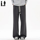 CHOCOOLATE it meniscus spliced casual pants men's trendy loose autumn and winter straight casual pants dark gray M