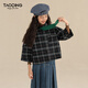 Taoding girls' shirt three-quarter sleeves spring and autumn new style medium and large children versatile dark green plaid Korean style loose college shirt dark green 160