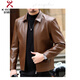 KBXNG Jinba Haining genuine leather jacket men's lapel middle-aged cadres spring and autumn thin casual dad wear sheepskin jacket stand-up collar black single style stand-up collar black single style M 170 weight 100-120 Jin Jin is equal to 0.5 kg