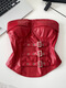 Pure Desire Hot Girl Design Button Lace Sleeveless Tube Top Women's Autumn Waist Cinch Versatile Chic Leather Top Red One Size