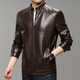 KBXNG Jinba business men's leather jacket stand collar casual autumn and winter jacket young and middle-aged pu leather jacket versatile trendy top brown M 170