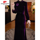 Pierre Cardin velvet thickened rayon velvet dress 2025 autumn and winter new temperament waist slimming western style dress skirt purple 2XL recommended 125-135Jin Jin equals 0.5 kg