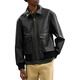 COACH Solid Color Lapel Zipper Drop Shoulder Long Sleeve Leather Jacket Men's Black S