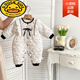 G.duck baby girl's winter velvet jumpsuit, Korean style ins floral western-style cotton clothing for hugging and going out, baby quilted romper, black and white floral bow plus velvet romper, hat, bag, shoes not included 73cm