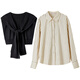 Sentubila comfortable commuting cotton shirt with sheep wool movable shawl fashion set apricot bottom green stripe L