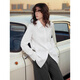 ELLE brushed cotton design pleated shirt for women 2026 spring new loose casual shirt two-piece set white S