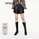 MO&Co. Shorts 2025 Autumn New Product Light Rock Plain Leather Elastic High Waist Loose Black Casual Pants MBE3SOT016 Black S /160