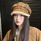 CTRLEND hat versatile plaid fur edge beret women's autumn and winter casual plus velvet thickened octagonal hat to protect against cold and warm painter's hat brown one size