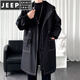 JEEP SPIRIT windbreaker boys mid-length coat autumn and winter plus cashmere loose large size hooded cotton coat British coat men black M 95-120Jin Jin equals 0.5 kg