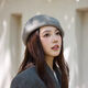 Fei Hao wool beret women's autumn and winter pumpkin hat alpaca classic version solid color warm cashmere face showing little buds alpaca rhinestone black one size adjustable
