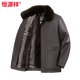 Hengyuanxiang winter velvet thickened leather jacket men's fur collar dad warm jacket middle-aged and elderly winter leather jacket men black 4XL 195