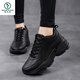 Woodpecker spring and autumn new black women's shoes leather waterproof casual travel shoes Korean version versatile thick sole non-slip dad shoes for women black leather 2288 36