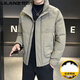 LILANZ Men's Thin Down Jacket Stand Collar Lightweight New Winter Thickened Warm Printed Duck Down Short Trendy Jacket Black 2XL Recommended 130-150Jin Jin is equal to about 0.5 kg