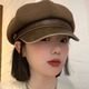 Ershan Jimeirad brown retro beret for women 2025 new autumn and winter face-showing small octagonal hat big head circumference newsboy hat round button octagonal beret brown one size