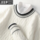 JEEP SPIRIT Jeep cardigan men's thick wool warm winter new sweater sweater fashion round neck pullover casual contrast color navy S