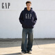 GAP men's and women's winter logo embroidered fleece loose pullover hooded sweatshirt US version 846551