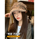 CTRLEND hat versatile plaid fur edge beret women's autumn and winter casual plus velvet thickened octagonal hat to protect against cold and warm painter's hat brown one size