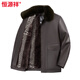 Hengyuanxiang winter velvet thickened leather jacket men's fur collar dad warm jacket middle-aged and elderly winter leather jacket men black 4XL 195