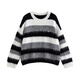Chuyu Sweater Women's 2025 Winter New Style Round Neck Loose Black and White Stripes with Wool Atmosphere Long Hair Flow Top Black, White and Gray Stripes S