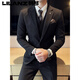 Lilang woolen suit men's winter thickened brown high-end handsome suit men's suit wedding dress men's casual dark gray (suit + pants) free tie 3XL