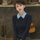 Light luxury quality, fashionable design, elegant lapel sweater, versatile, slimming and age-reducing polo collar top base, navy M (recommended 90-120 Jin Jin equals 0.5 kg)