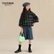 Taoding girls' shirt three-quarter sleeves spring and autumn new style medium and large children versatile dark green plaid Korean style loose college shirt dark green 160