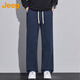JEEP Jeep casual pants men's autumn and winter thickened straight sweatpants twill warm long pants men's navy blue XL