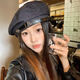 Wanjiazhen beret women's cool leather buckle 2025 autumn new commuter Japanese style sweet temperament fashion painter hat winter cool leather buckle beret dark blue