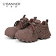 C.BANNER 5cm taller thick-soled dad shoes for women, autumn and winter velvet warm cotton shoes, versatile casual sports shoes, brown 37