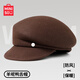 MINISO black pure wool nibert hat for women autumn and winter British style newsboy octagonal hat with big head circumference showing face Xiaohan fashion elegant black