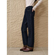 INSUN's special selection of winter turned-over hem stitching high-waisted straight denim down pants, deep sea blue S