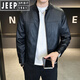 JEEP SPIRIT Velvet Leather Men's Jacket Autumn and Winter 2025 New Trendy Brand Handsome Slim Stand Collar Thickened Warm Leather Jacket Men Black Velvet M
