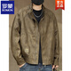 ROMON leather jacket men's Maillard retro motorcycle style PU leather jacket men's 2026 autumn and winter new velvet pilot jacket black gray M 100-130Jin Jin equals 0.5 kg